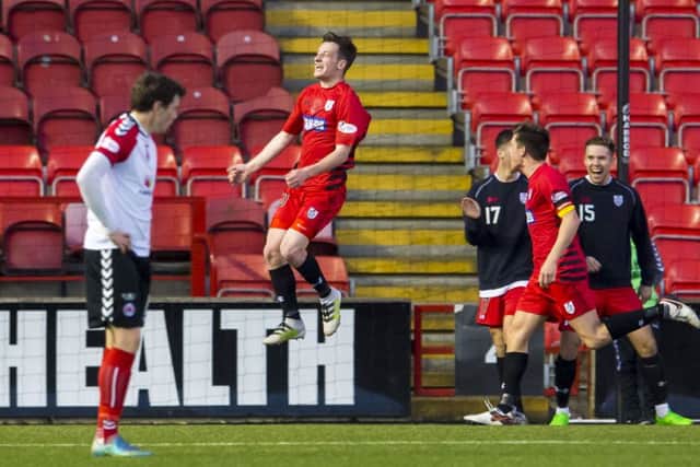 David Galt of Queen's Park celebrates his side's third goal. Picture: Bill Murray/SNS
