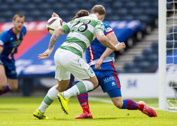 Josh Meekings' infamous handball in the Scottish Cup semi-final against Celtic. Picture: SNS