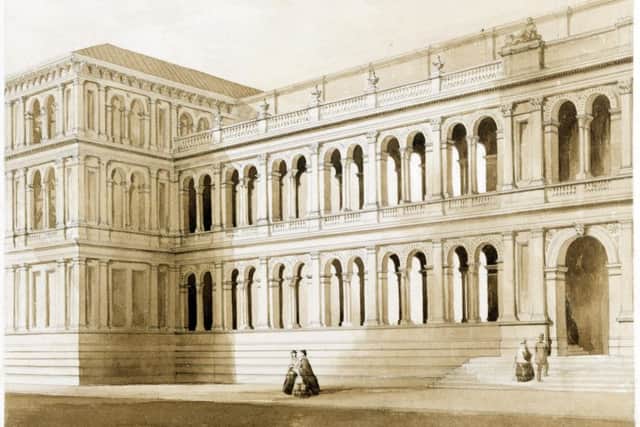 A watercolour of Francis Fowke's second proposal for Edinburgh museum of science and art in 1860.