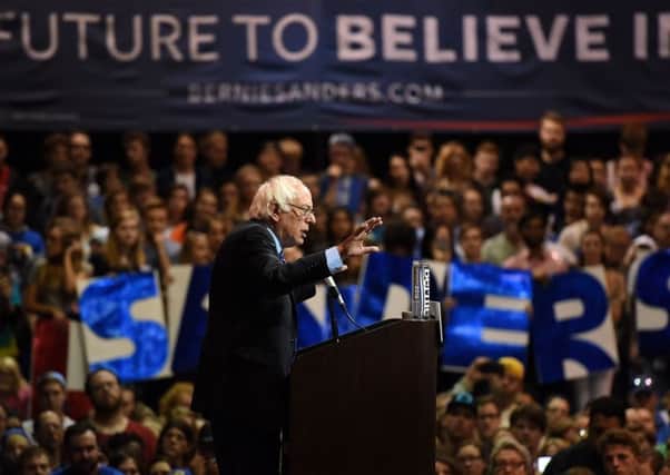 Bernie Sanders addresses a rally. Picture: AP