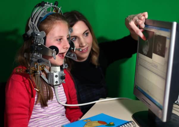 Speech research project Ultraphonix at the Queen Margaret University, with researcher Zoe Roxburgh instructing / training Rosie Pink Smith. Picture: Contributed/QMU