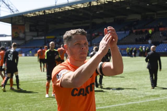John Rankin says farewell to the Dundee United fans. Picture: SNS