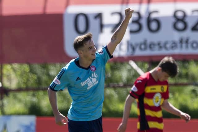 Eamonn Brophy (left) celebrates after equalising for Hamilton making it 2-2. Picture: SNS Group