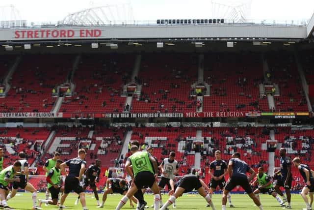 Bournemouth players warm up prior to the Barclays Premier League match between Manchester United and AFC Bournemouth at Old Trafford, which has now been abndoned. Picture: Getty Images