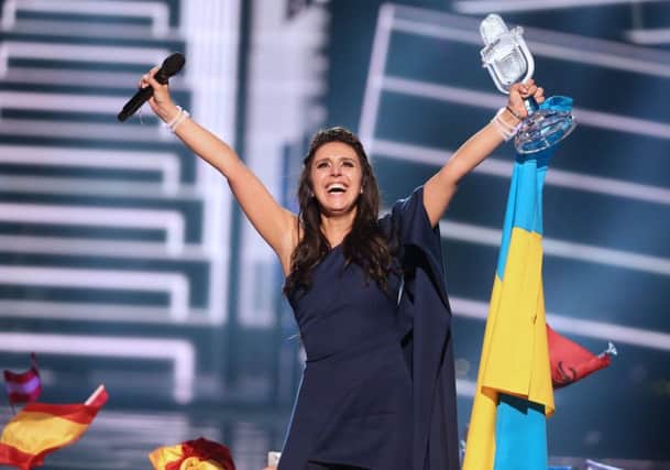 Singer Jamala representing Ukraine celebrates winning Eurovision. Picture: Vyacheslav Prokofyev via Getty Images.