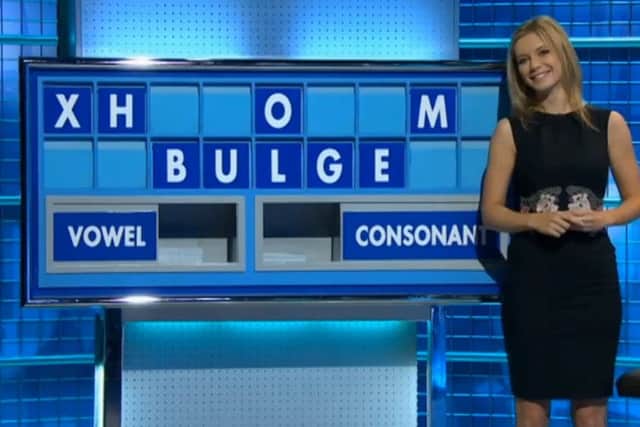 Rachel Riley spells out the word bulge, but there's worse to come. Picture: SWNS