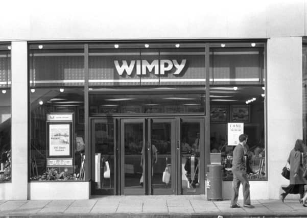 Wimpy fast food takeaway and restaurant in Princes Street Edinburgh, March 1989.
