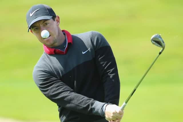 Rory McIlroy plays a shot during practice for the Dubai Duty Free Irish Open at The K Club. Picture: Andrew Redington/Getty