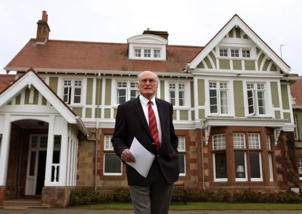 Club captain Henry Fairweather in front of the clubhouse as he makes an announcement on behalf of The Honourable Company of Edinburgh Golfers on the outcome of a membership ballot on the admission of women as members. Picture: Andrew Milligan/PA Wire