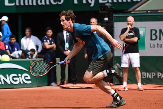 Andy Murray in training at Roland Garros in Paris ahead of the start of the French Open. Photograph: Eric Feferberg/Getty Images