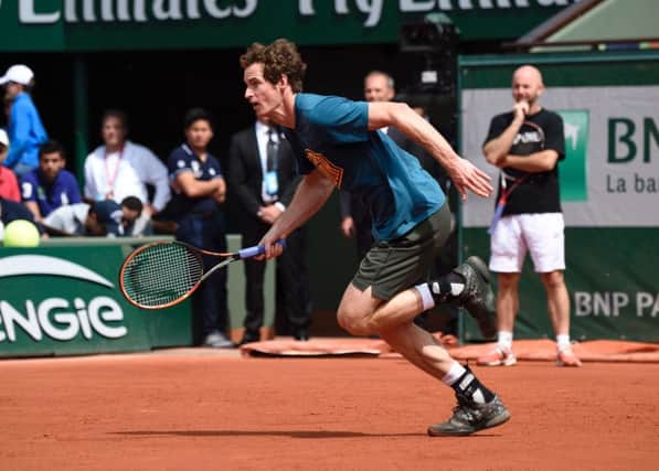 Andy Murray in training at Roland Garros in Paris ahead of the start of the French Open. Photograph: Eric Feferberg/Getty Images