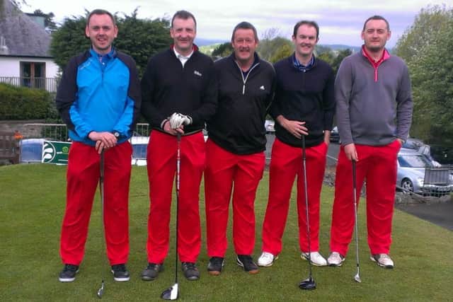 Bank of Scotland wore red trousers at the Braids as a tribute to Ian Taylor, who died recently. Taylor won nine medals in the event for the Bank of Scotland.