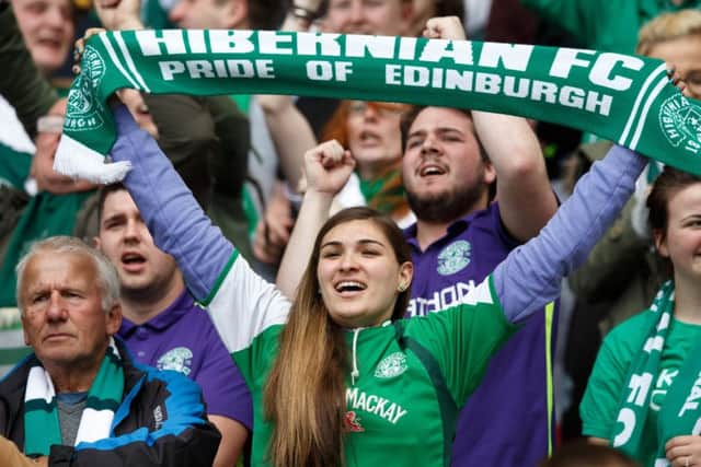 Hibs fans celebrate the surreal feeling of winning the Scottish Cup. Picture: Robert Perry