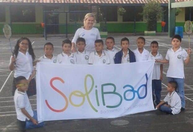 Jillie Cooper with one of her school groups in the Colombian mountains. Picture: Elspeth Burnside