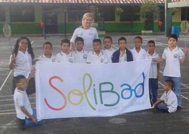 Jillie Cooper with one of her school groups in the Colombian mountains. Picture: Elspeth Burnside