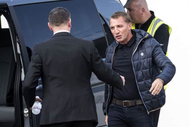 Brendan Rodgers arrives in Glasgow ahead of his media conference at Celtic Park. Picture: SNS