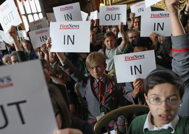 Children cast votes after taking part in an EU referendum debate in Speaker's House on May 23, 2016 in London, England. Picture: Getty Images