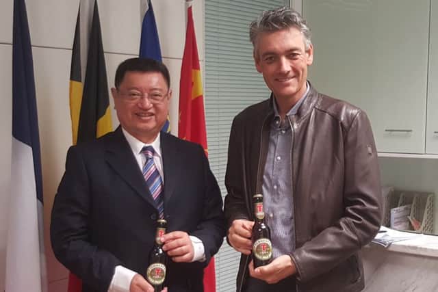 Vandergeeten cheif executive Yu Xiaoning, left, with C&C's Joris Brams. Picture: Contributed