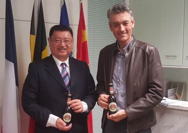 Vandergeeten cheif executive Yu Xiaoning, left, with C&C's Joris Brams. Picture: Contributed