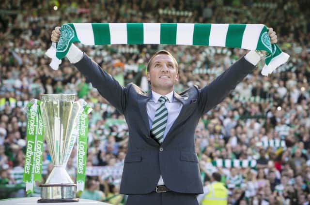 New Celtic manager Brendan Rodgers is unveiled to the fans after a press conference at Celtic Park. Picture: PA