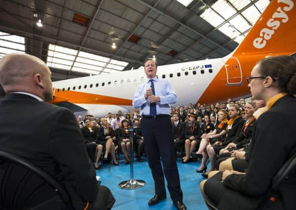 David Cameron delivers a speech to easyJet employees at the airlines HQ in Luton on the campaign trail to remain in the EU. Picture: PA