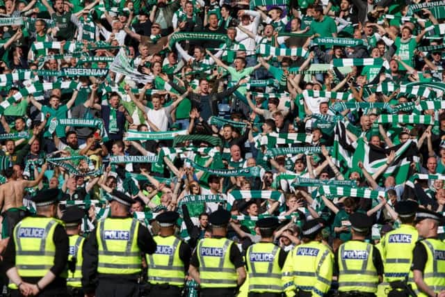 Police line the pitch at the Scottish Cup Final. Picture: Robert Perry