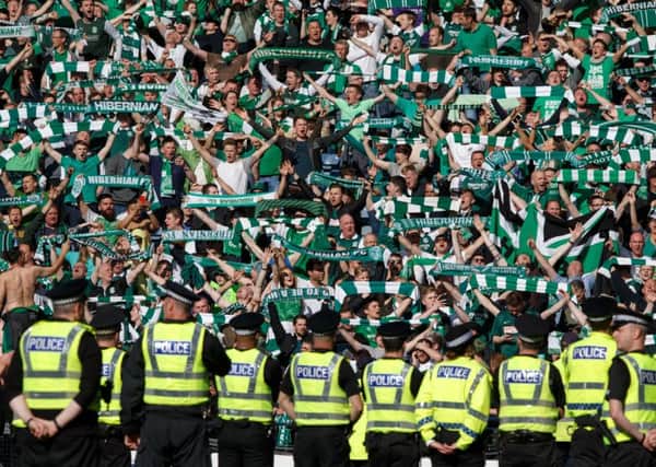 Police line the pitch at the Scottish Cup Final.  Picture: Robert Perry
