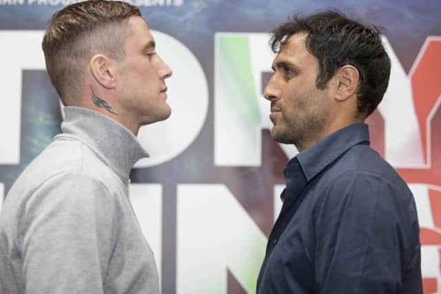 Ricky Burns, left, and Michele Di Rocco at a press conference ahead of their world title clash. Picture: Steve Welsh