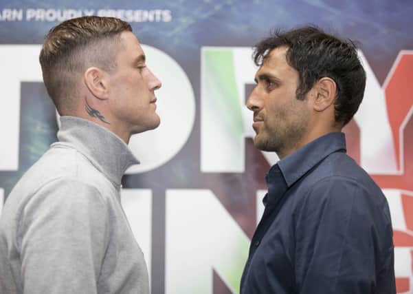 Ricky Burns, left, and Michele Di Rocco at a press conference ahead of their world title clash. Picture: Steve Welsh