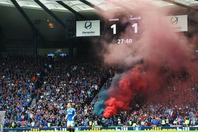 Rnagers fans celebrate Kenny Miller's equaliser at Hampden. Picture: SNS Group