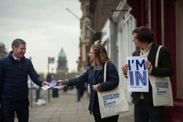 Scotland Stronger In Europe campaigners in Edinburgh. Picture: Steven Scott Taylor
