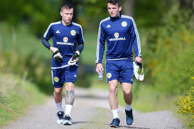 John McGinn, right, and Barrie McKay are part of the Scotland squad for tomorrows friendly against Italy. Picture: SNS