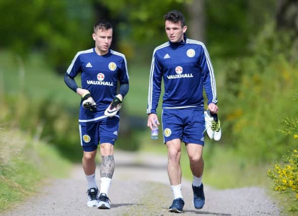 John McGinn, right, and Barrie McKay are part of the Scotland squad for tomorrows friendly against Italy. Picture: SNS