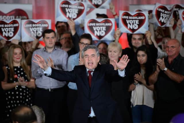 Gordon Brown hosts his influential rally in Glasgow on the eve of the Scottish referendum. Picture: Getty