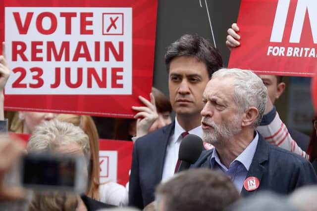 Labour Leader Jeremy Corbyn and former leader Ed Miliband campaign for Remain. Picture: Getty