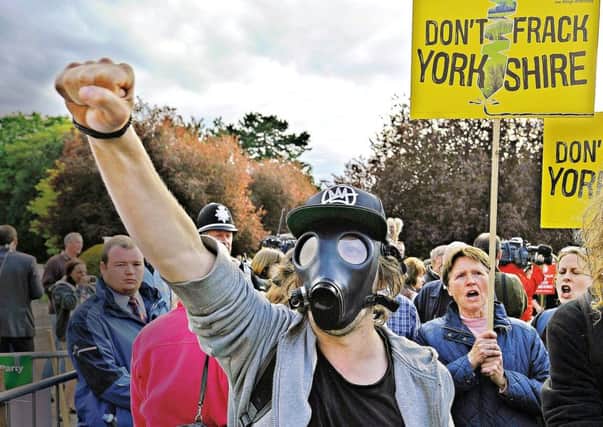 Protestors outside County Hall, Northallerton, Yorkshire, as councillors approved an application to frack for shale gas. Picture: John Giles/PA