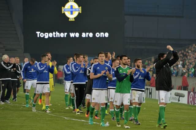 Northern Ireland players acknowledge the crowd following the win over Belarus on Friday. Picture: Charles McQuillan/Getty Images