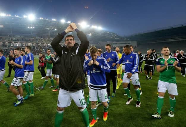 A rousing send-off for Kyle Lafferty, Steven Davis, Josh Magennis, Niall McGinn and the rest. Photograph: Niall Carson/PA