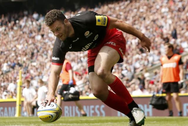 Scotland centre Duncan Taylor scores Saracens' first try
