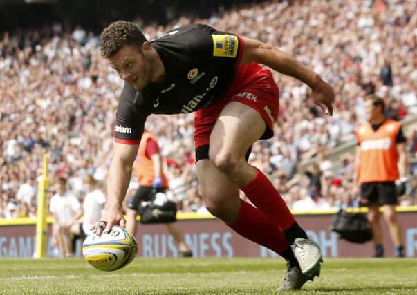 Scotland centre Duncan Taylor scores Saracens' first try