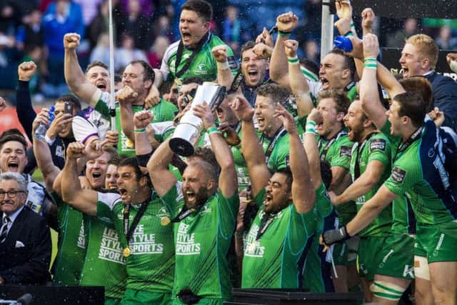Skipper John Muldoon holds the Pro12 trophy aloft after Connachts 20-10 win at BT Murrayfield. Picture: SNS Group