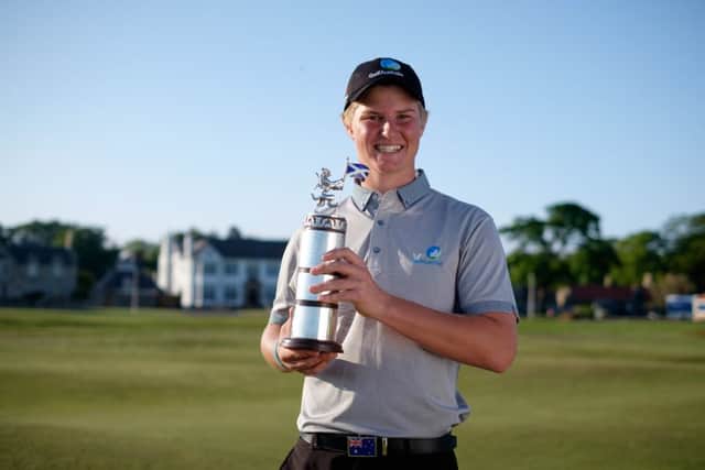 Australian teenager Cameron John with the trophy after winning the Scottish Open Stroke-Play Championship at Gullane.