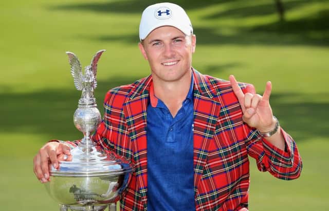 Jordan Spieth celebrates his victory in the Dean & Deluca Invitational in Fort Worth. Picture: Getty Images