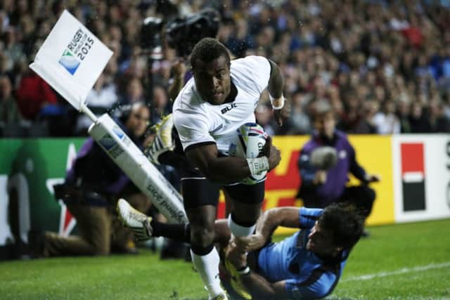 Nemia Kenatale scoring for Fiji against Uruguay at last year's World Cup