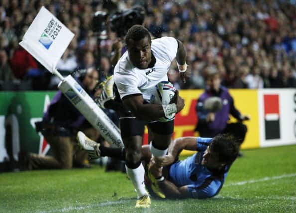 Nemia Kenatale scoring for Fiji against Uruguay at last year's World Cup