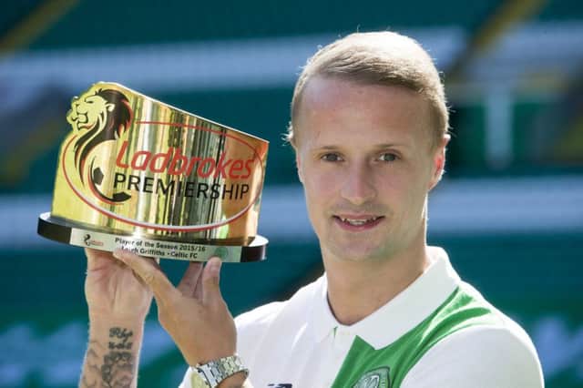Celtic's Leigh Griffiths collects the Ladbrokes Player of the Year award. Picture: Jeff Holmes/PA Wire