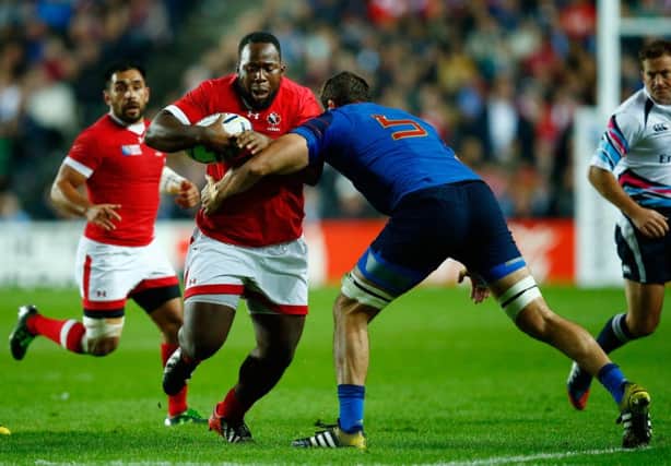 Djustice Sears-Duru in action for Canada against France at last year's World Cup
