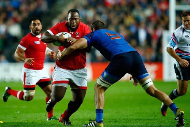 Djustice Sears-Duru in action for Canada against France at last year's World Cup