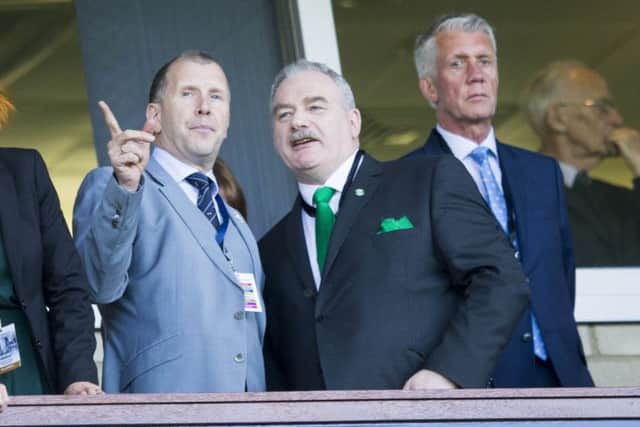 SFA chief executive Stewart Regan, left, with Hibernian chairman Rod Petrie. Picture: Jeff Holmes/PA Wire