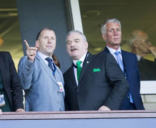 SFA chief executive Stewart Regan, left, with Hibernian chairman Rod Petrie. Picture: Jeff Holmes/PA Wire